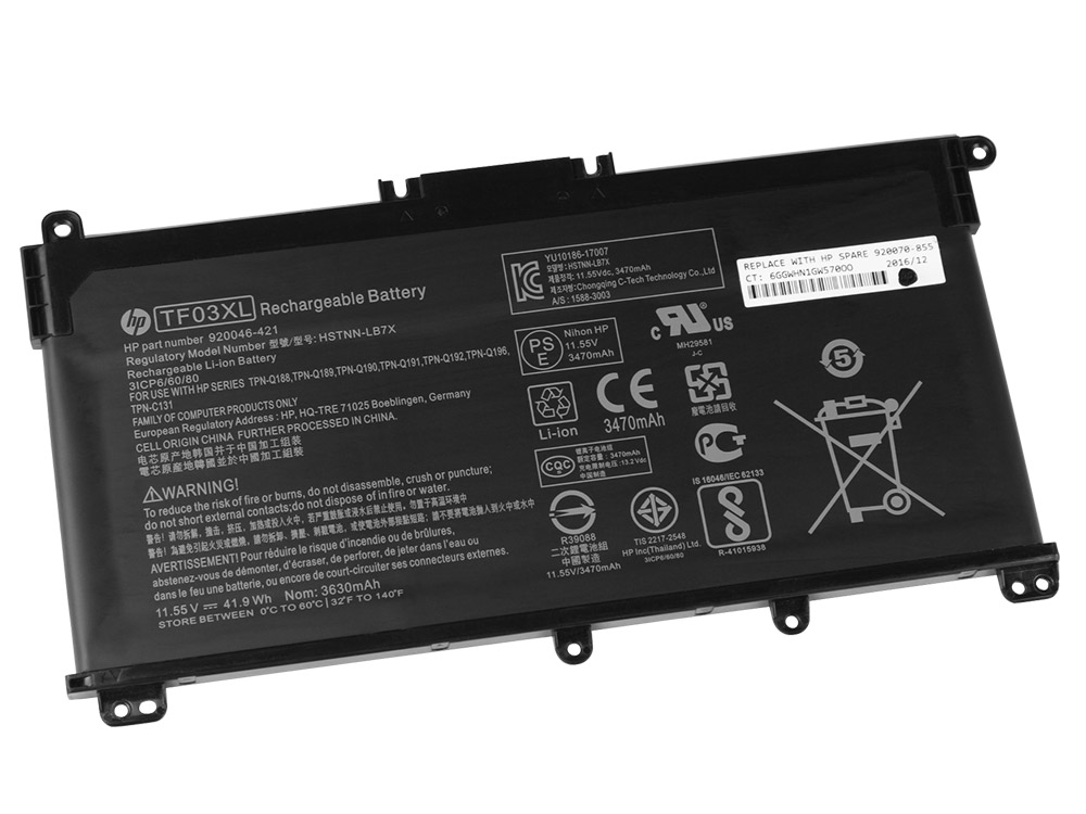 Original 3630mAh 41.9Wh 3-Zellen Akku HP 920046-541 920070-855